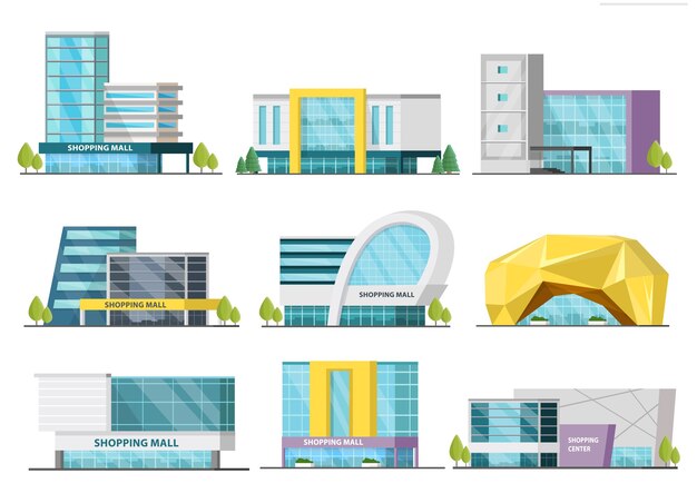 Conjunto de edificios de centro comercial ortogonal