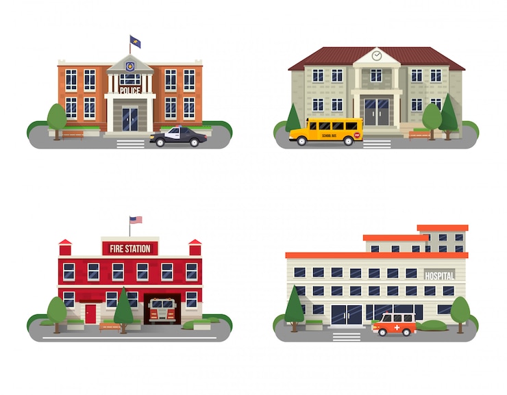 Vector gratuito conjunto de edificios municipales