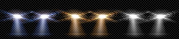 Conjunto de efecto de vector de destello de luz de coche de noche realista