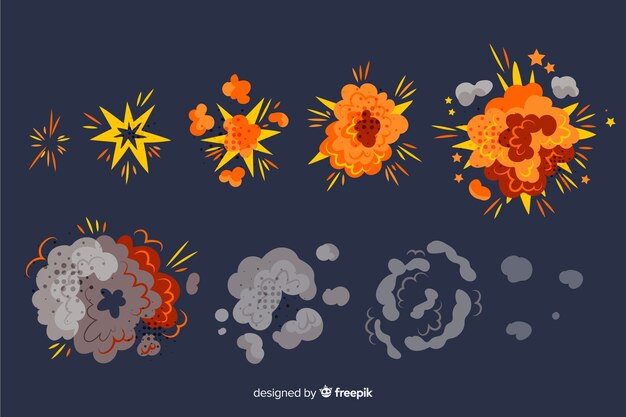Conjunto de efectos de explosión de bomba