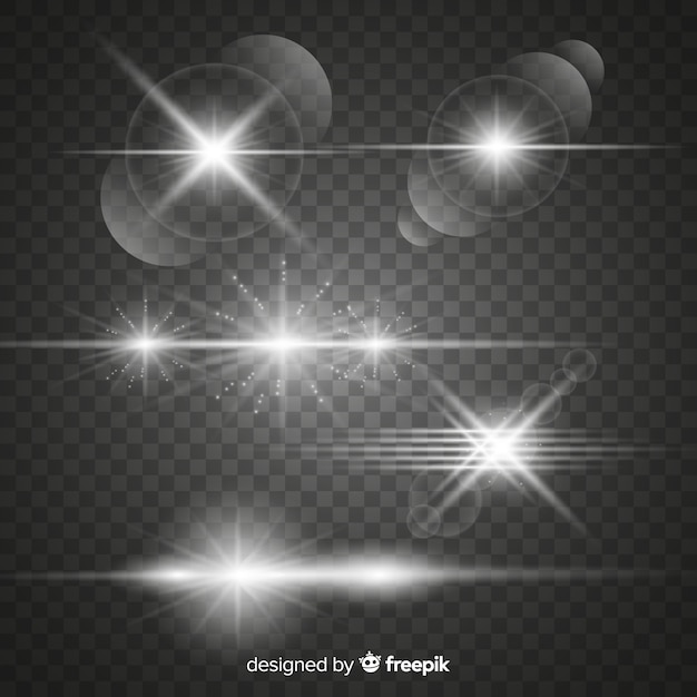 Conjunto de efectos luminosos plateados brillantes