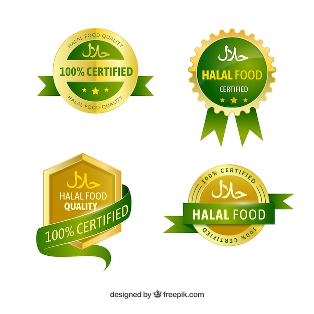 Vector gratuito conjunto elegante de etiquetas de comida halal con estilo dorado