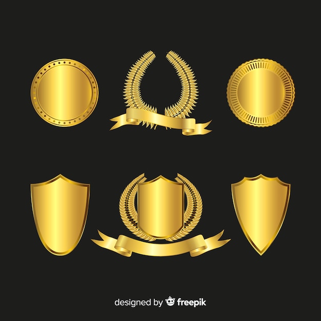 Vector gratuito conjunto elegante de insignias doradas