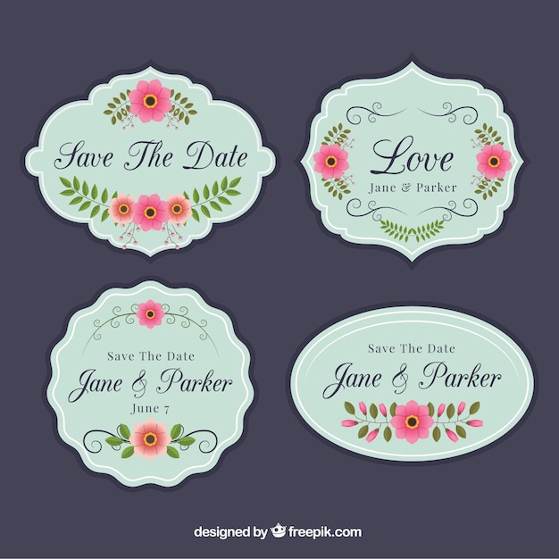 Vector gratuito conjunto de elegantes etiquetas de boda