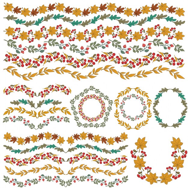 Conjunto de elegantes guirnaldas y coronas florales