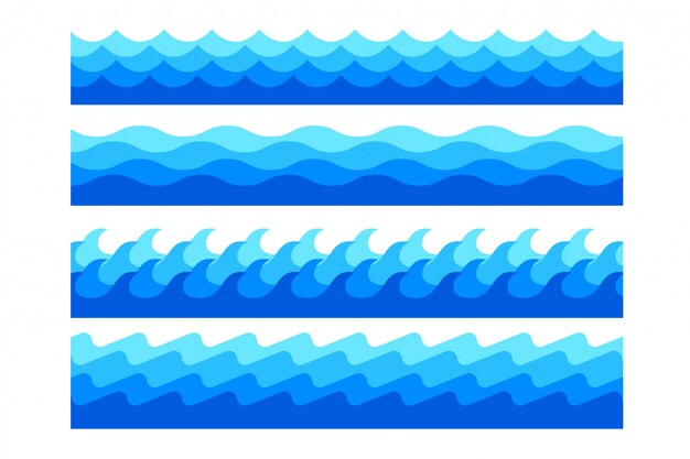 Conjunto de elegantes olas marinas en diferentes formas