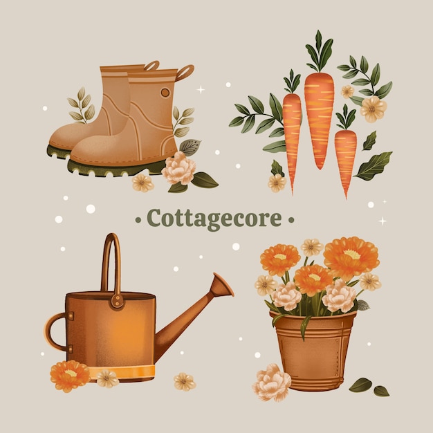 Vector gratuito conjunto de elementos de acuarela y cottagecore