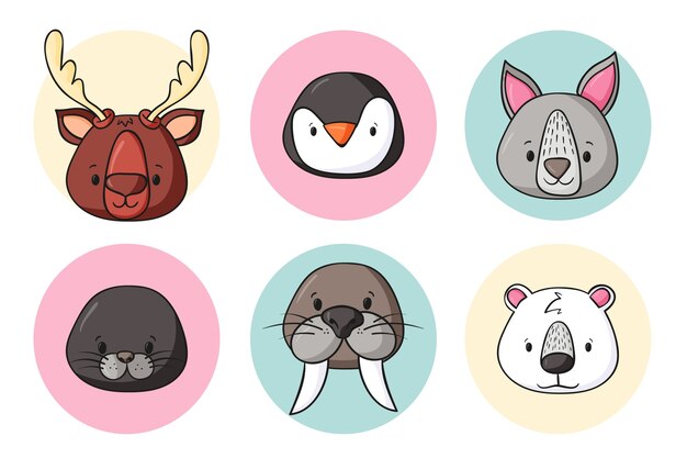 Conjunto de elementos de animales dibujados a mano
