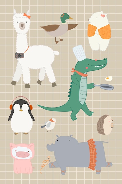 Conjunto de elementos de animales lindos