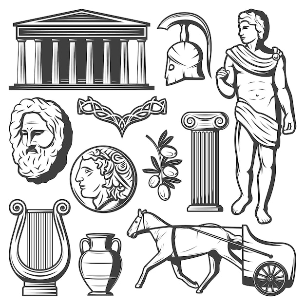 Conjunto de elementos de la antigua Grecia vintage
