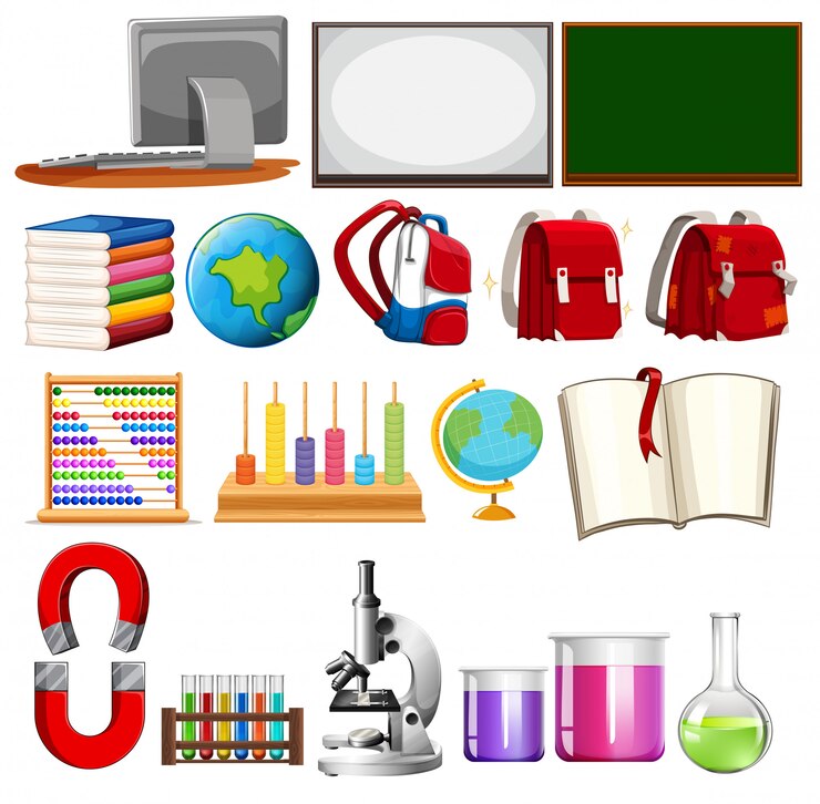 Vector gratuito conjunto de elementos de aprendizaje escolar.