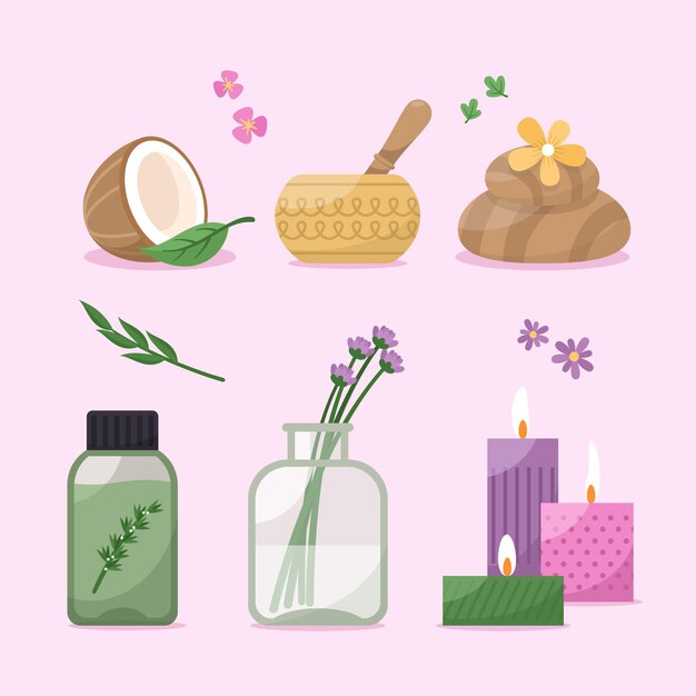 Conjunto de elementos de aromaterapia de diseño plano