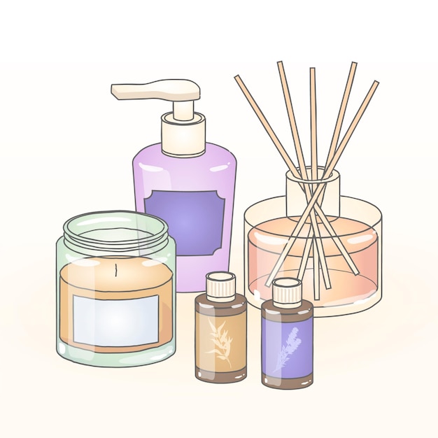Conjunto de elementos de aromaterapia de diseño plano
