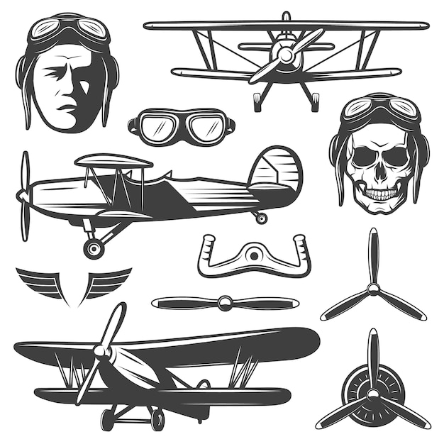 Vector gratuito conjunto de elementos de aviones vintage