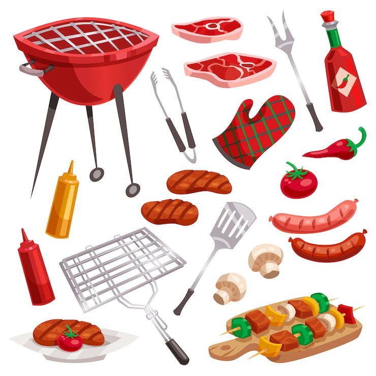 Vector gratuito conjunto de elementos de barbacoa