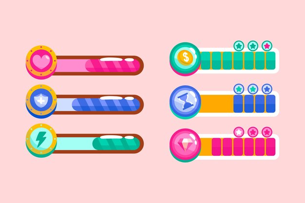 Conjunto de elementos de barra de salud de videojuegos