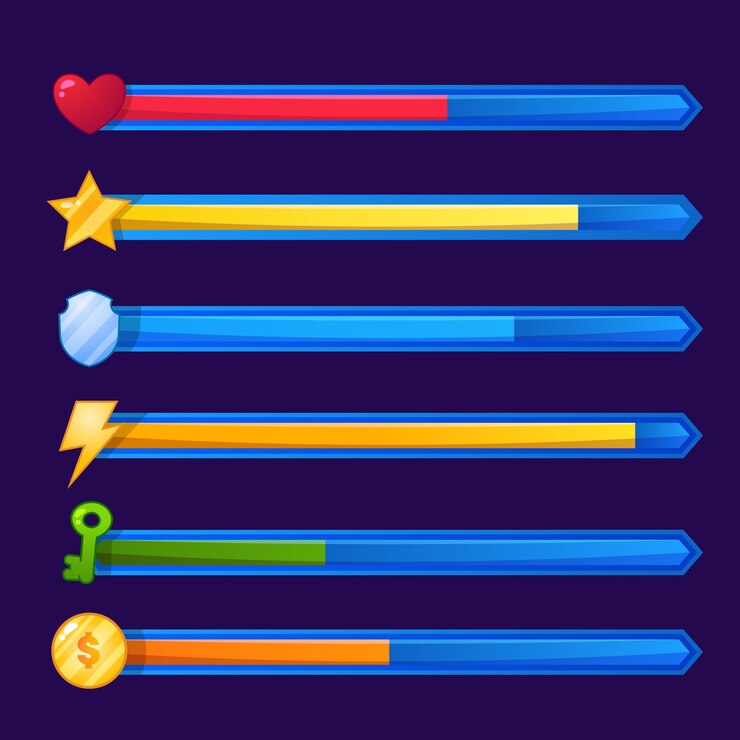 Vector gratuito conjunto de elementos de barra de salud de videojuegos