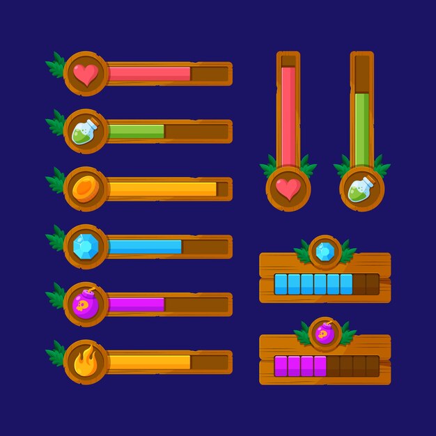Conjunto de elementos de la barra de salud