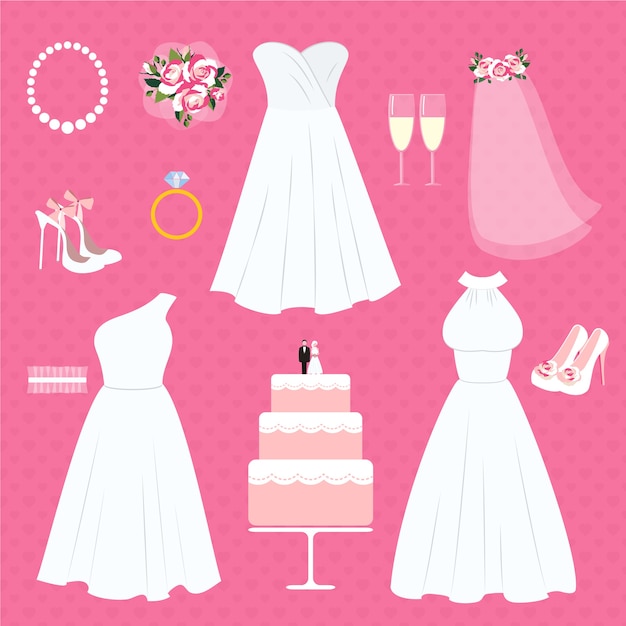 conjunto de elementos de boda y accesorios de novia.