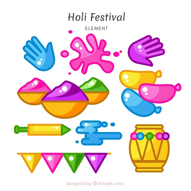 Conjunto de elementos brillosos para el festival de holi