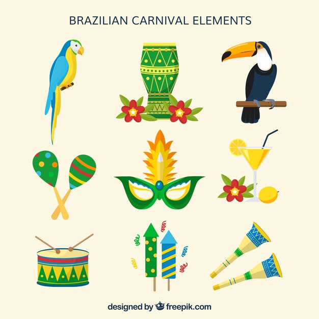 Conjunto de elementos de carnaval brasileño