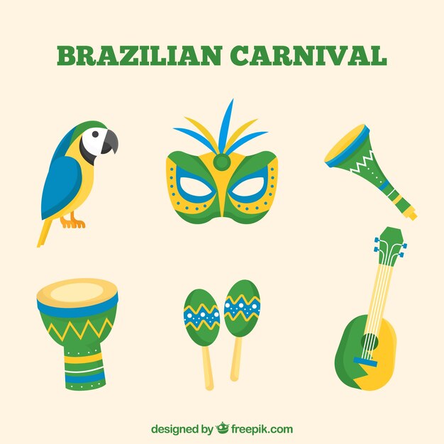 Conjunto de elementos de carnaval brazileño