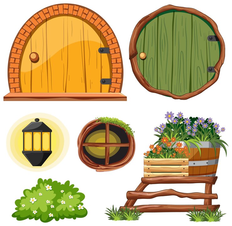 Vector gratuito conjunto de elementos de la casa de cuentos de hadas.