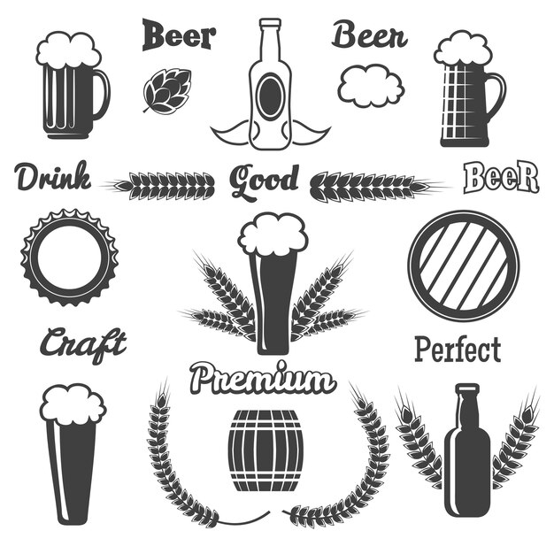 Conjunto de elementos de cerveza artesanal vintage