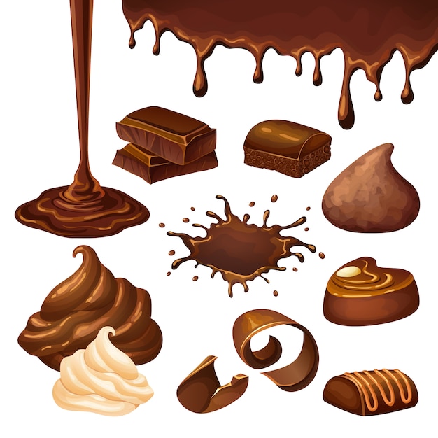 Vector gratuito conjunto de elementos de chocolate de dibujos animados