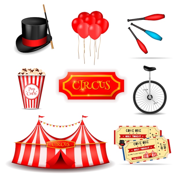 Vector gratuito conjunto de elementos de circo itinerante