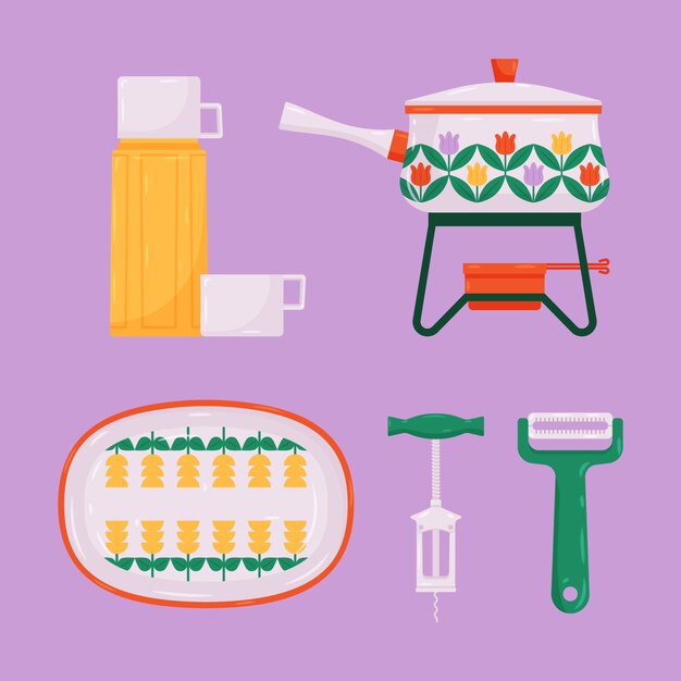 Conjunto de elementos de cocina dibujados a mano