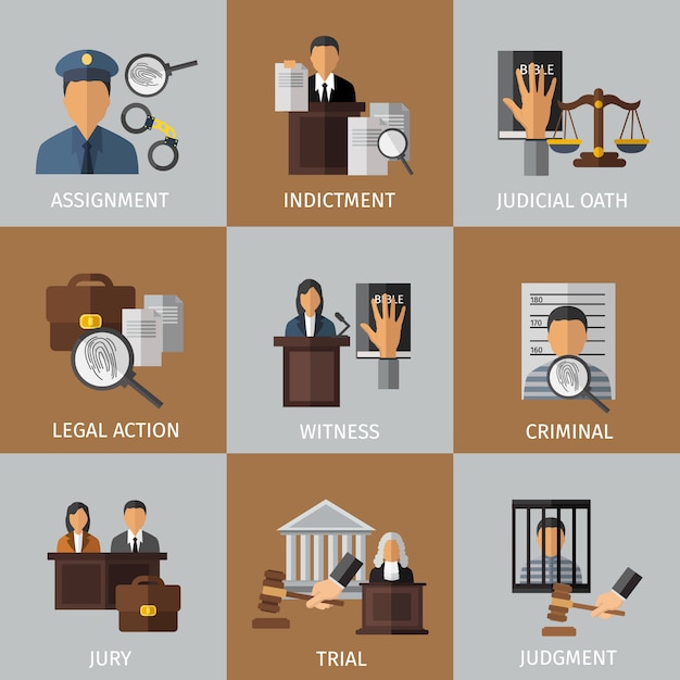 Vector gratuito conjunto de elementos coloreados del sistema judicial