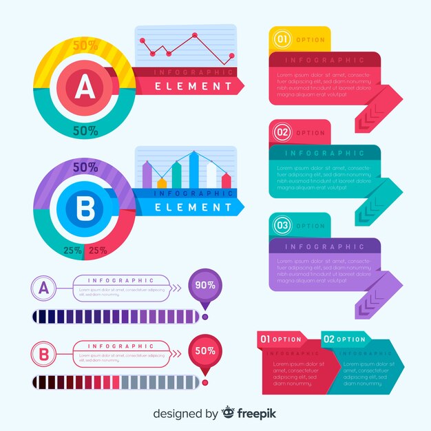 Conjunto de elementos coloridos infografía
