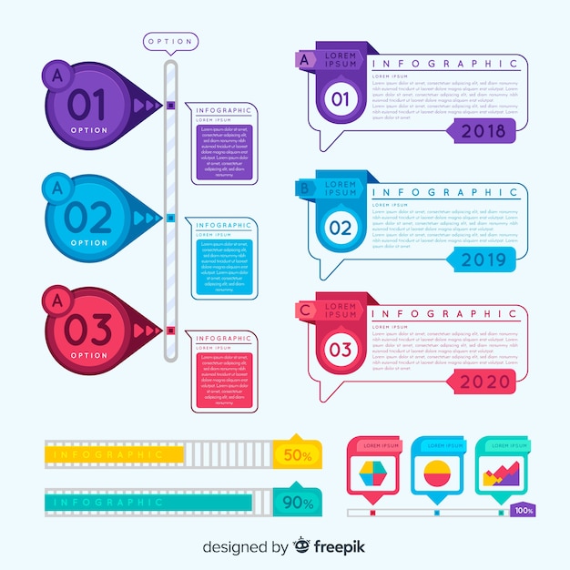 Conjunto de elementos coloridos infografía