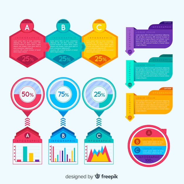 Conjunto de elementos coloridos infografía