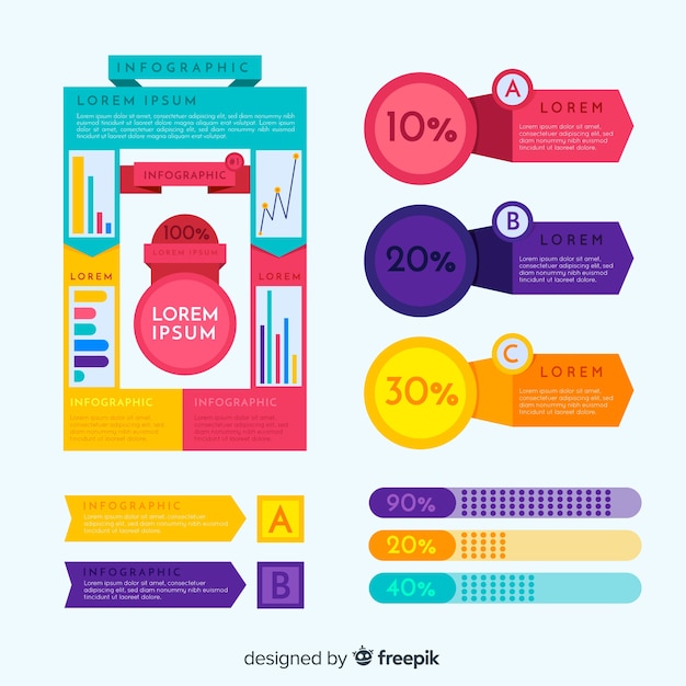 Conjunto de elementos coloridos infografía