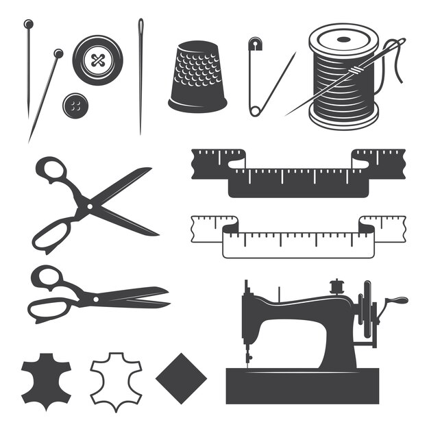 Conjunto de elementos de costura diseñados estilo monocromo