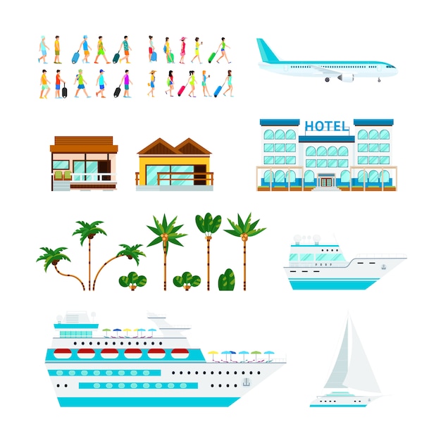 Vector gratuito conjunto de elementos de crucero tropical