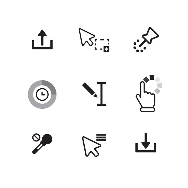 Conjunto de elementos del cursor del ratón de diseño plano