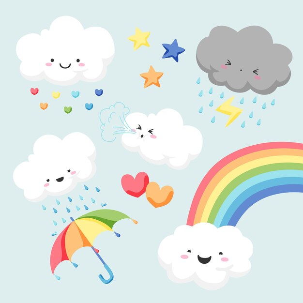 Conjunto de elementos de decoración de dibujos animados chuva de amor