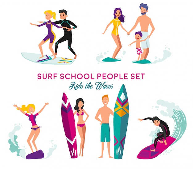 Vector gratuito conjunto de elementos decorativos de la escuela de surf