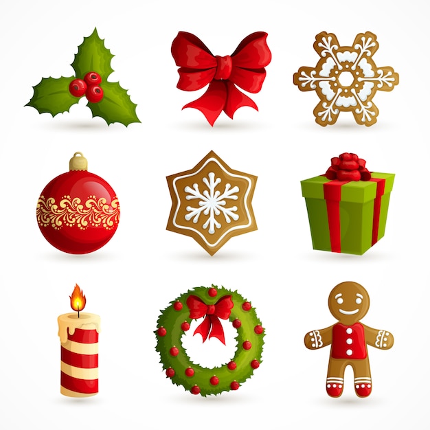 Conjunto de elementos decorativos navideños