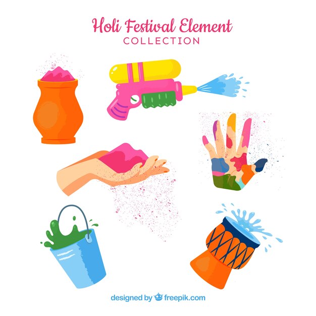 Conjunto de elementos detallados para el festival de holi