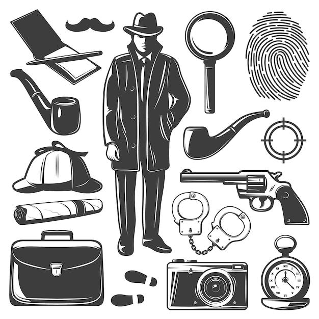 Vector gratuito conjunto de elementos detective vintage