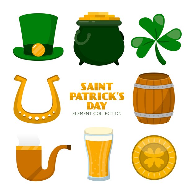 Conjunto de elementos del día de San Patricio diseño plano