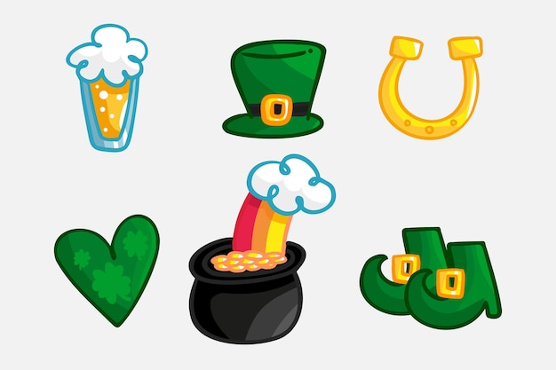 Vector gratuito conjunto de elementos del día de san patricio estilo dibujado a mano