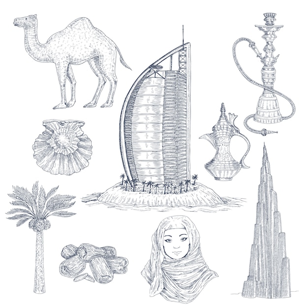 Conjunto de elementos dibujados de Dubai