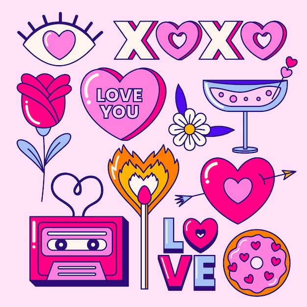 Conjunto de elementos de dibujos animados de amor