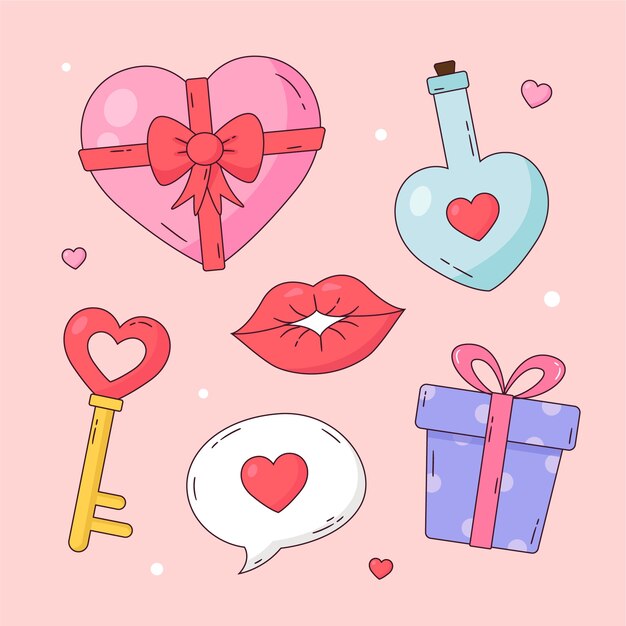 Conjunto de elementos de dibujos animados de amor