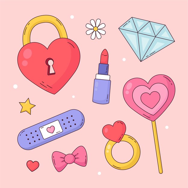 Conjunto de elementos de dibujos animados de amor